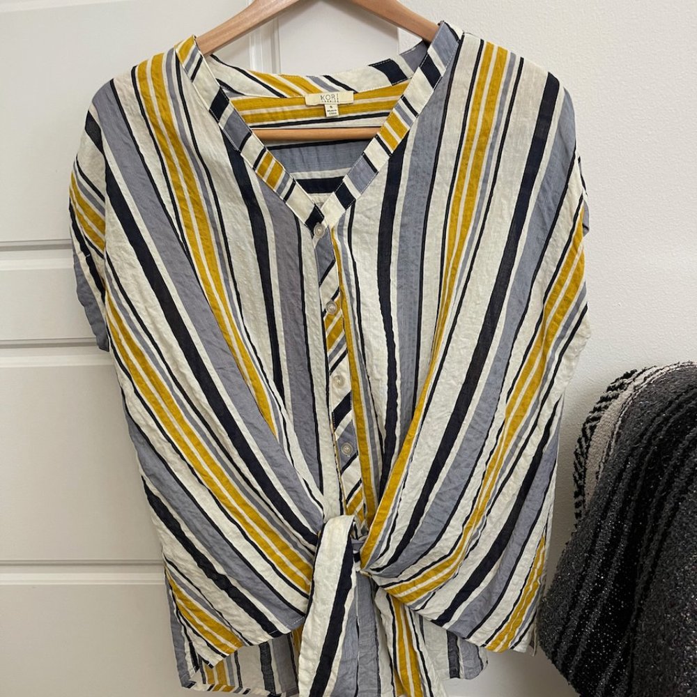 Kori Striped Tie-front Blouse